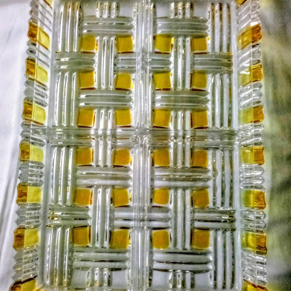 Waltherglas Walther-Glas of Germany Vintage Yellow and Clear Divided Glass Tray